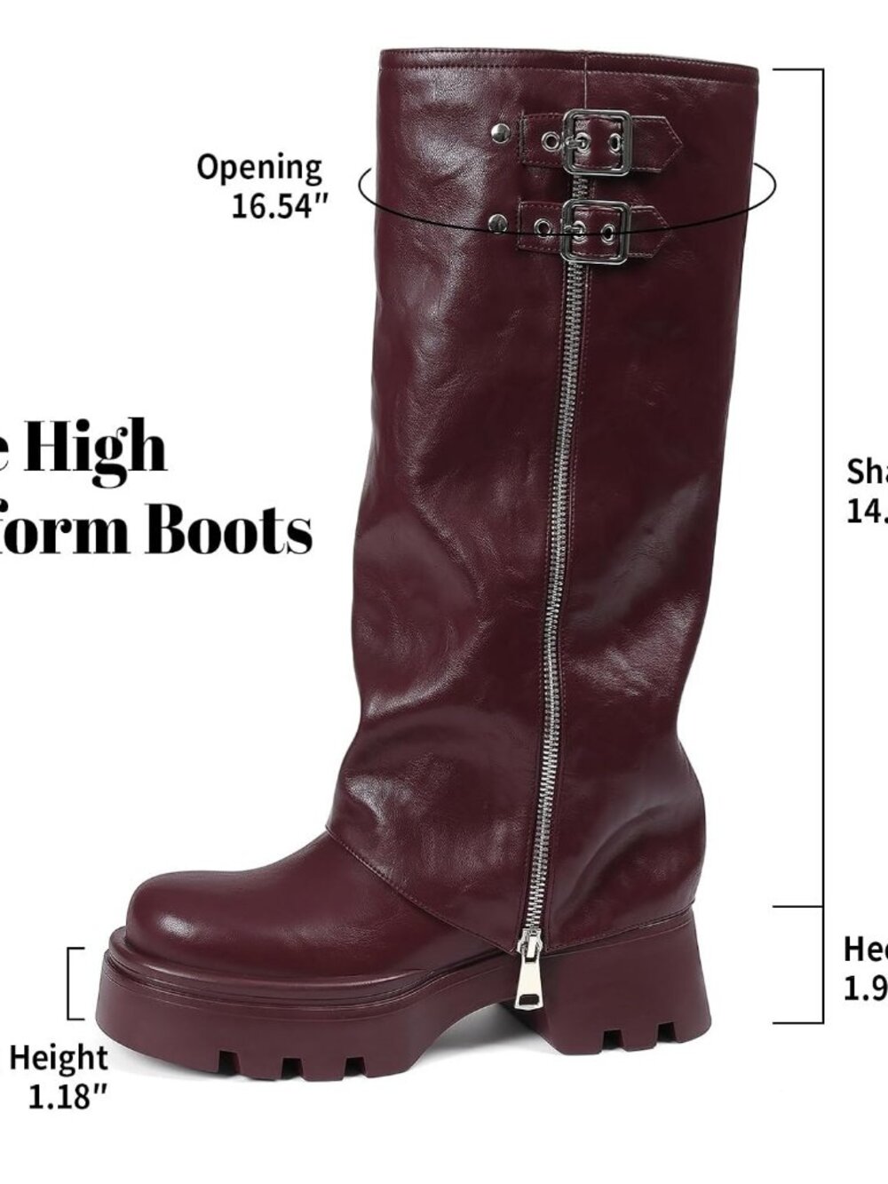 Women's Red Knee High Boots Foldover Wide Calf Pull on Cute Chunky Platform - Picture 6 of 6